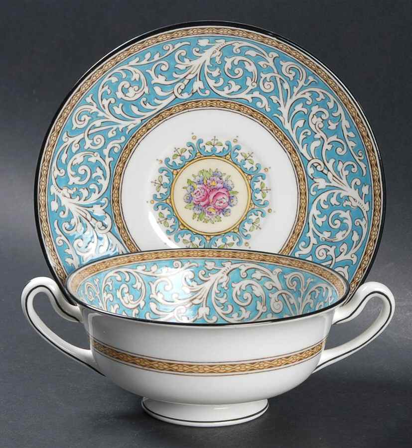 Praze Turquoise Footed Cream Soup Bowl & Saucer Set by Wedgwood-1