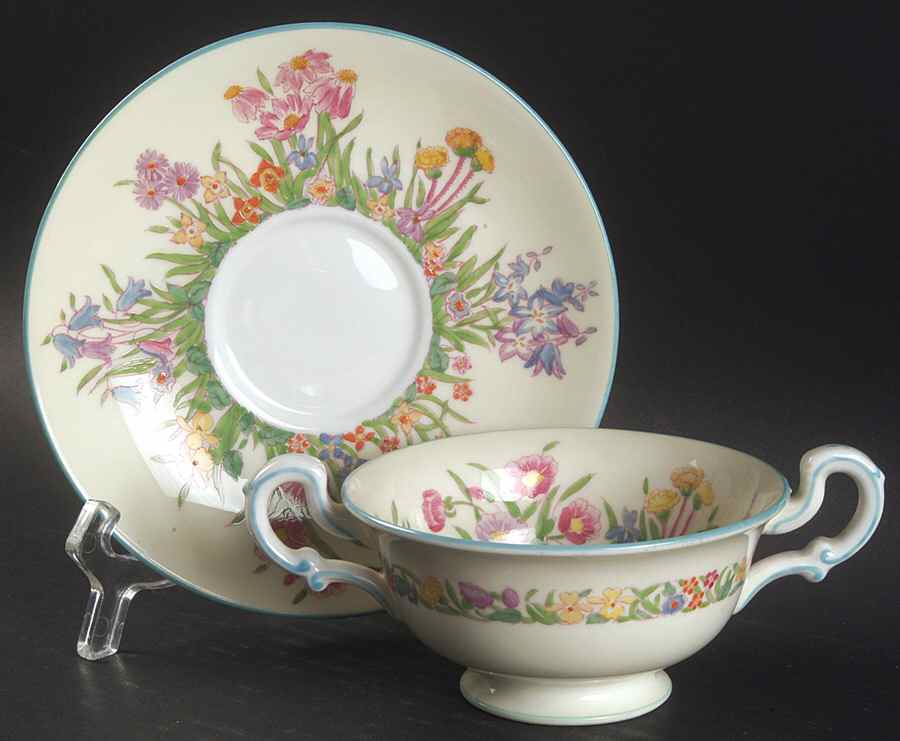 Prairie Flowers Footed Bouillon Cup & Saucer by Wedgwood-1