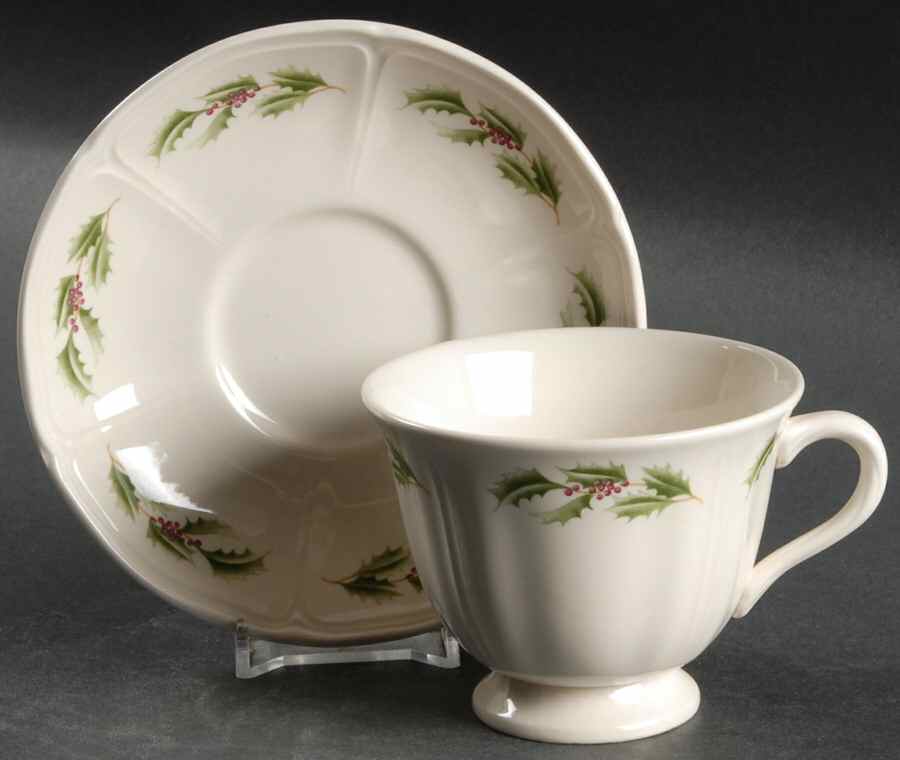 Queen's Holly Footed Cup & Saucer Set by Wedgwood-1