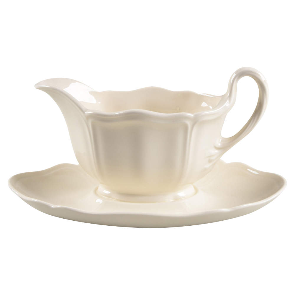 Queen's Plain Gravy Boat with Attached Underplate by Wedgwood-1