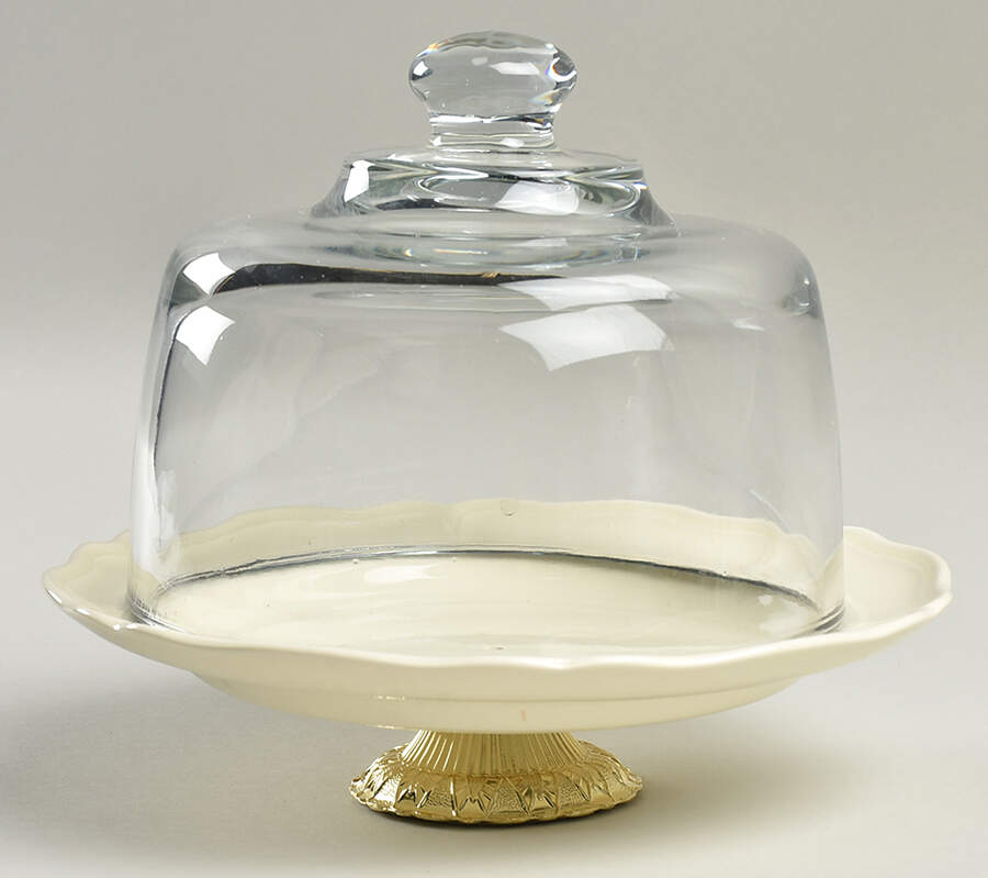 Queen's Plain 6 1/2"-7 1/2" Footed Cheese Plate w/ Glass Dome HC by Wedgwood-1