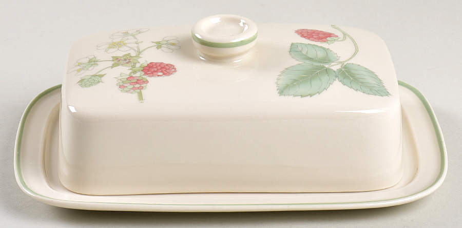 Raspberry Cane (Green Band Off Edge) Square Covered Butter by Wedgwood-1