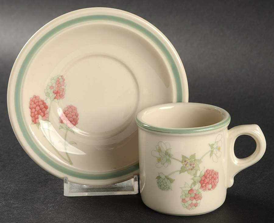 Raspberry Cane (Green Band Off Edge) Flat Demitasse Cup & Saucer Set by Wedgwood-1