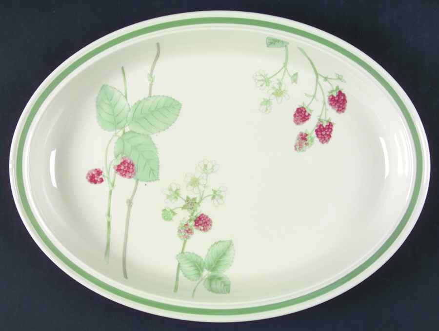Raspberry Cane (Green Band Off Edge) 13" Oval Serving Platter by Wedgwood-1