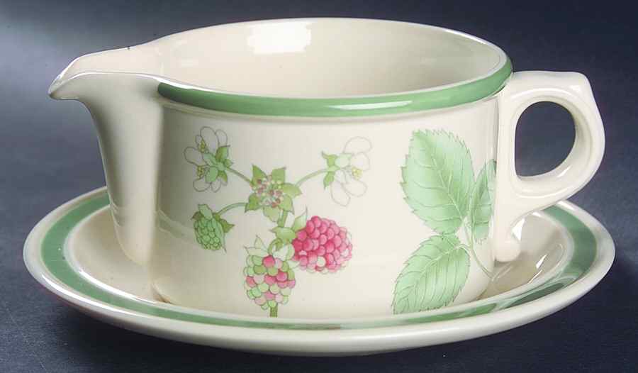 Raspberry Cane (Green Band Off Edge) Gravy Boat & Underplate by Wedgwood-1