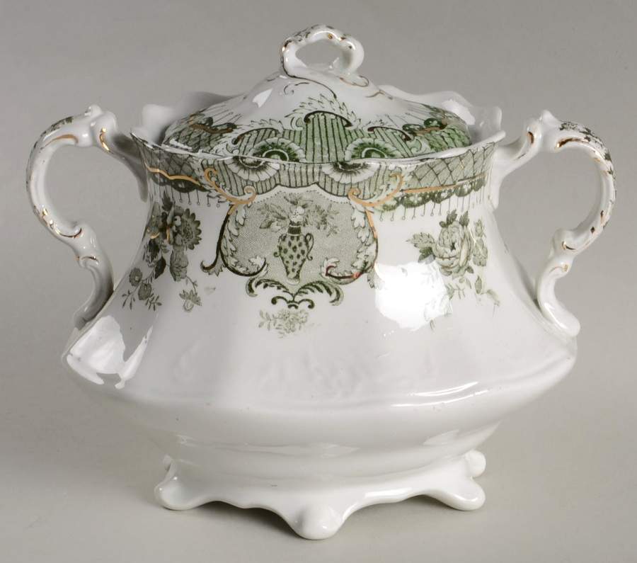 Raleigh Green (Gold Accent) Sugar Bowl & Lid by Wedgwood-1