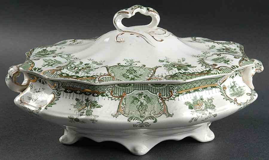 Raleigh Green (Gold Accent) Oval Covered Vegetable by Wedgwood-1