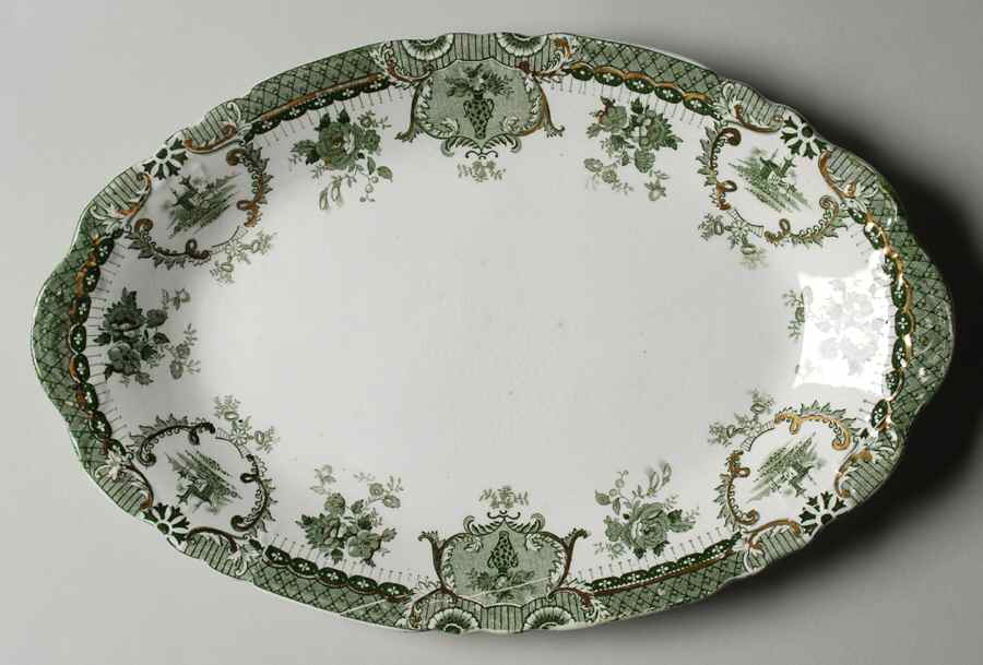 Raleigh Green (Gold Accent) 13" Oval Serving Platter by Wedgwood-1