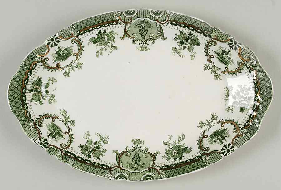 Raleigh Green (Gold Accent) 11" Oval Serving Platter by Wedgwood-1