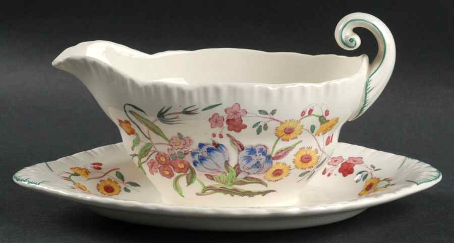 Ranunculus Multicolor Gravy Boat with Attached Underplate by Wedgwood-1