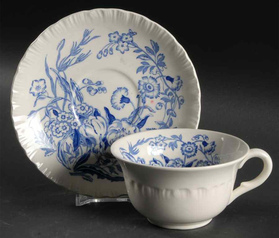 Ranunculus Blue Flat Cup & Saucer Set by Wedgwood-1