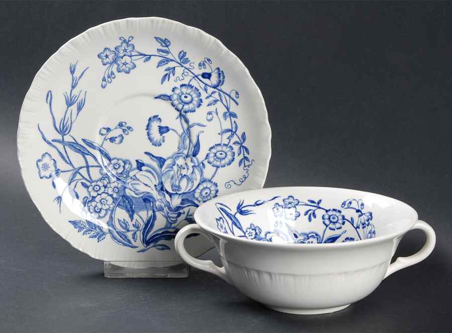 Ranunculus Blue Flat Cream Soup Bowl & Saucer Set by Wedgwood-1