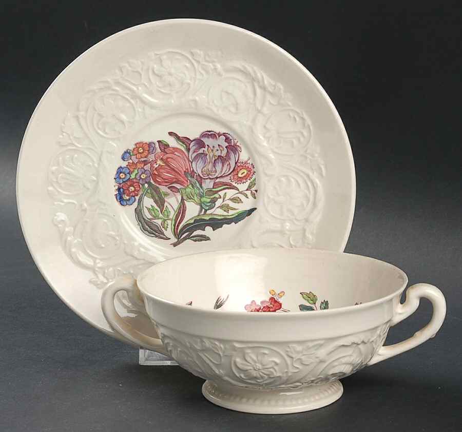 Ranunculus (Multicolor) Footed Cream Soup Bowl & Saucer Set by Wedgwood-1