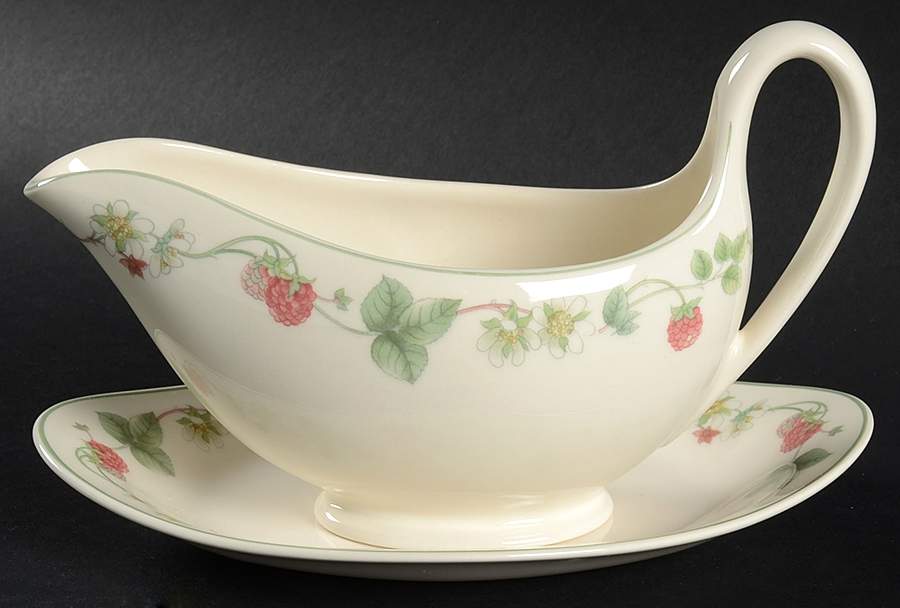 Raspberry Gravy Boat & Underplate/Relish by Wedgwood-1