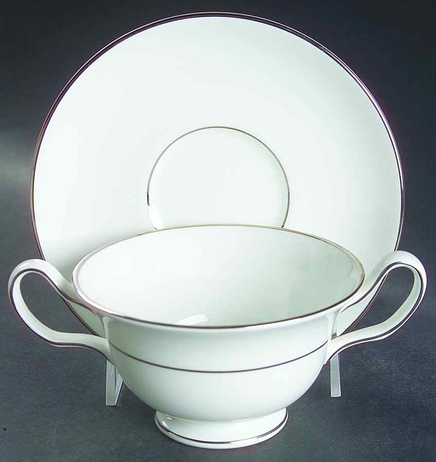 Regal Platinum Footed Cream Soup Bowl & Saucer Set by Wedgwood-1