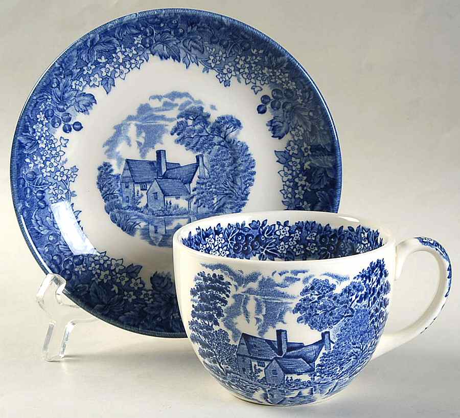 Romantic England Blue Flat Cup & Saucer Set by Wedgwood-1