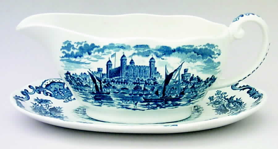 Royal Homes of Britain Blue Gravy Boat & Underplate by Wedgwood-1