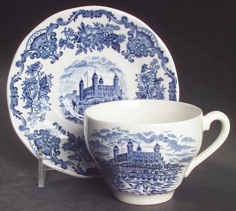 Royal Homes of Britain Blue Flat Cup & Saucer Set by Wedgwood-1