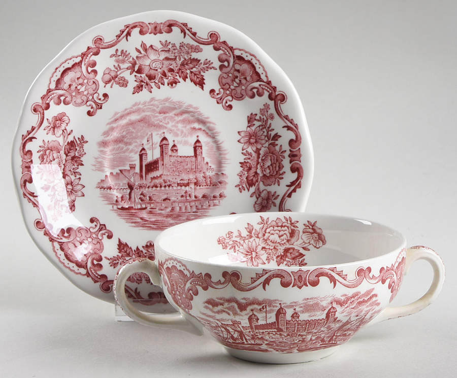 Royal Homes of Britain Pink Flat Cream Soup Bowl & Saucer Set by Wedgwood-1