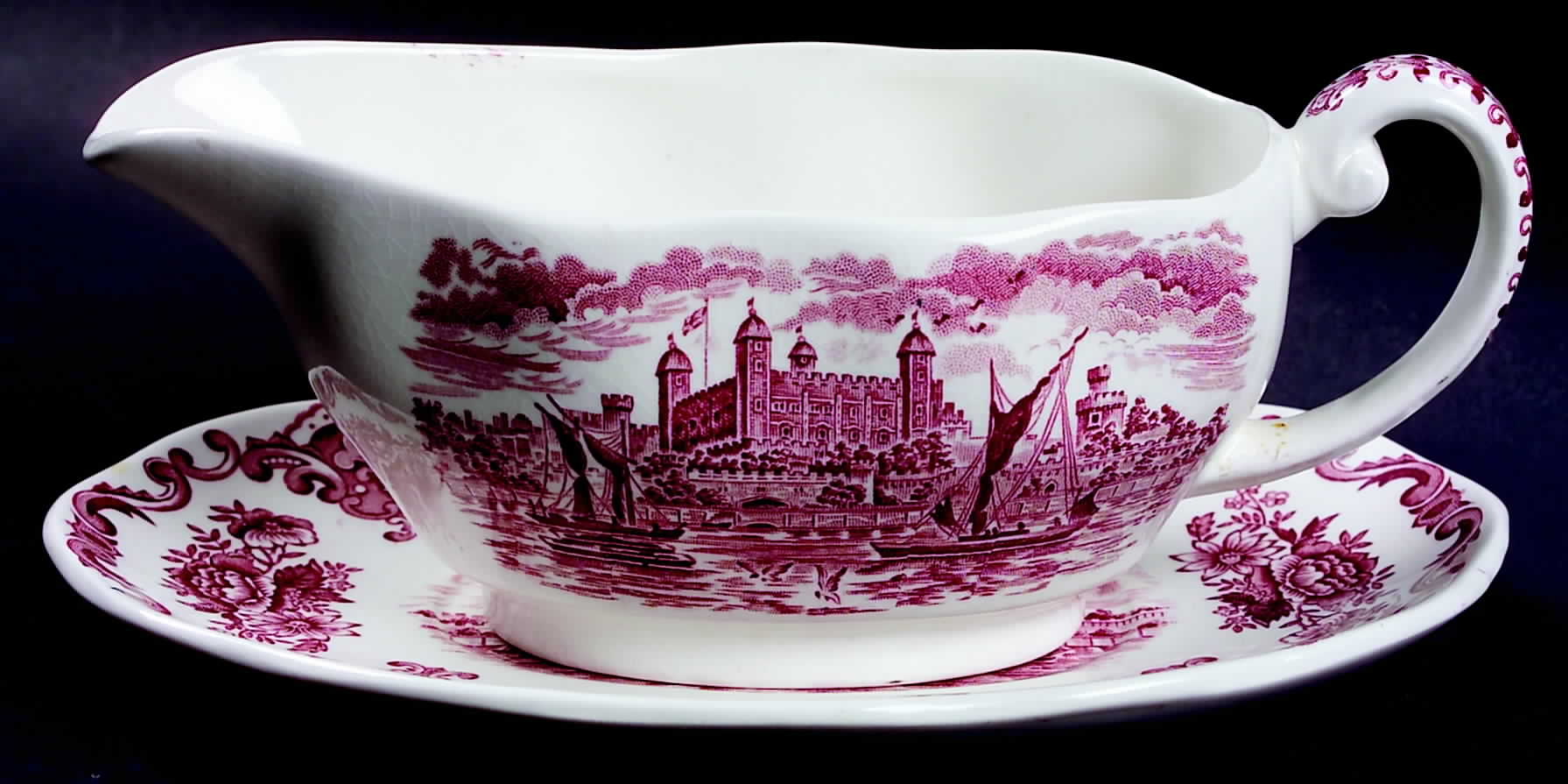 Royal Homes of Britain Pink Gravy Boat & Underplate by Wedgwood-1