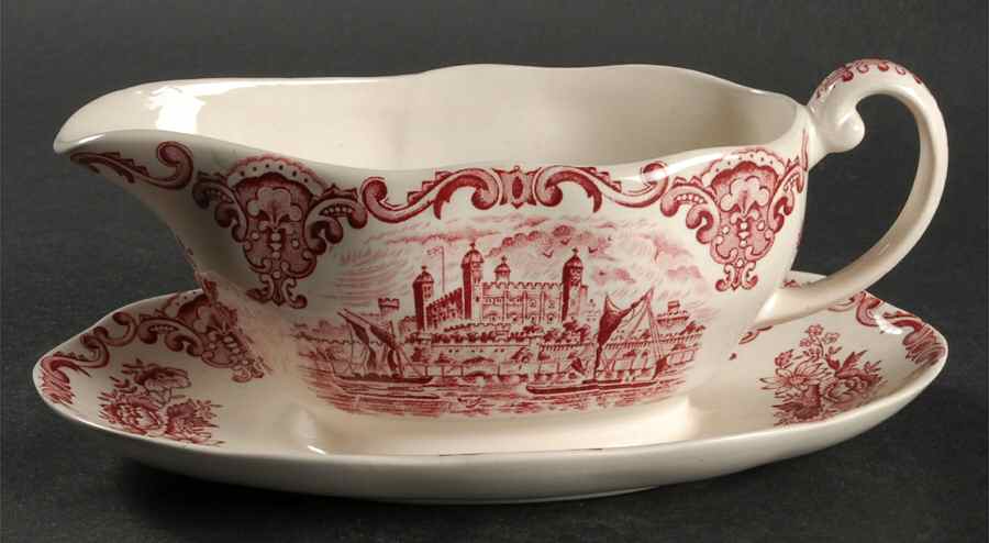 Royal Homes of Britain Pink Gravy Boat with Attached Underplate by Wedgwood-1
