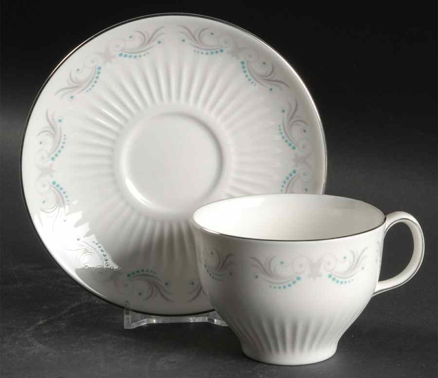 Rouen (Platinum Trim) Flat Cup & Saucer Set by Wedgwood-1