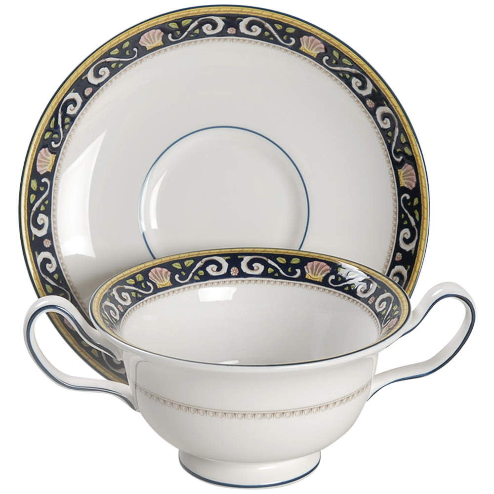 Runnymede Blue Footed Cream Soup Bowl & Saucer Set by Wedgwood-1