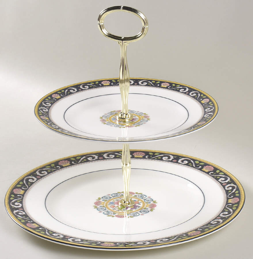 Runnymede Blue 6 5/8"-10"  2 Tiered Serving Tray (Dp, Sp) HC by Wedgwood-1