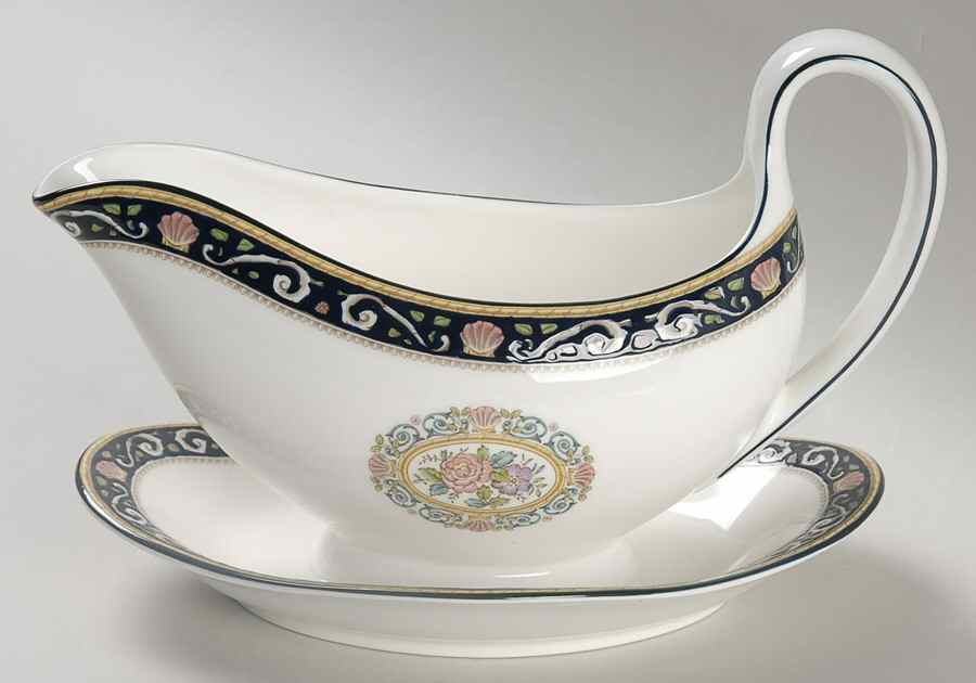 Runnymede Blue Gravy Boat with Attached Underplate by Wedgwood-1