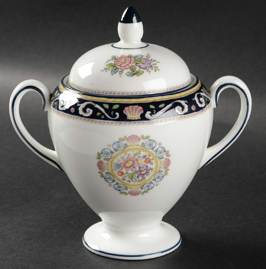 Runnymede Blue Globe Shape Sugar Bowl & Lid by Wedgwood-1