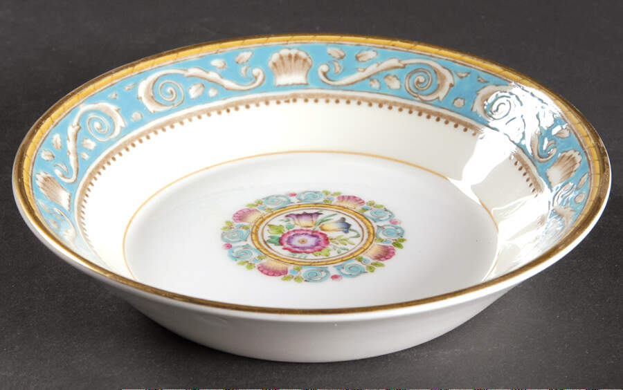 Runnymede Turquoise (Brown Shells, Floral Center) Fruit/Dessert (Sauce) Bowl by Wedgwood-1