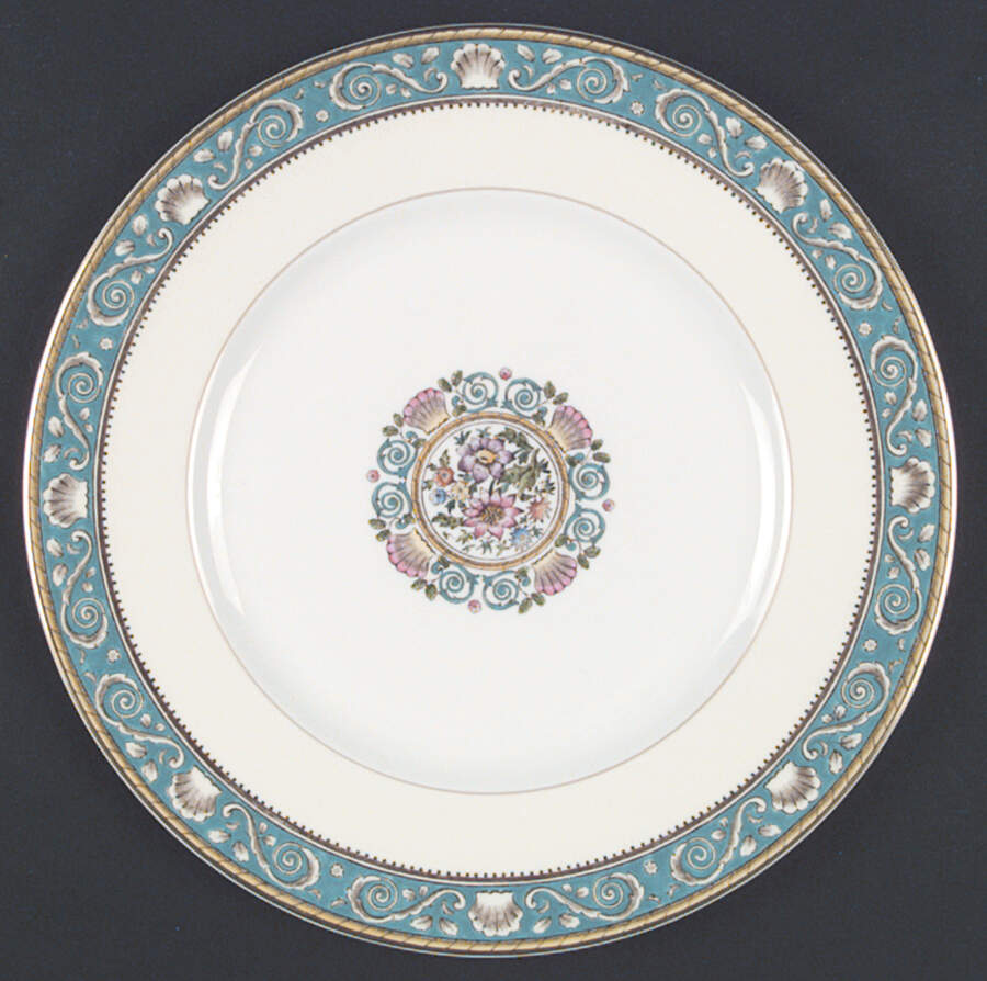 Runnymede Turquoise (Brown Shells, Floral Center) Dinner Plate by Wedgwood-1