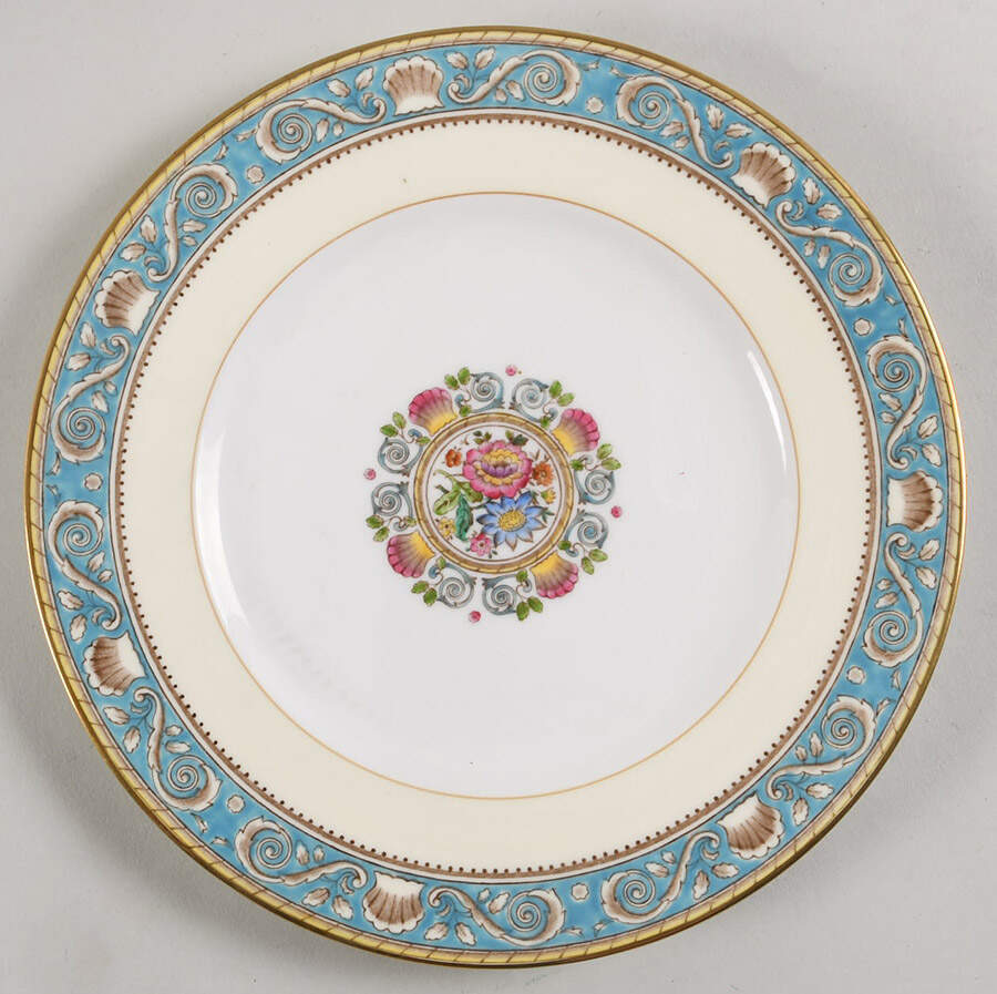Runnymede Turquoise (Brown Shells, Floral Center) Luncheon Plate by Wedgwood-1