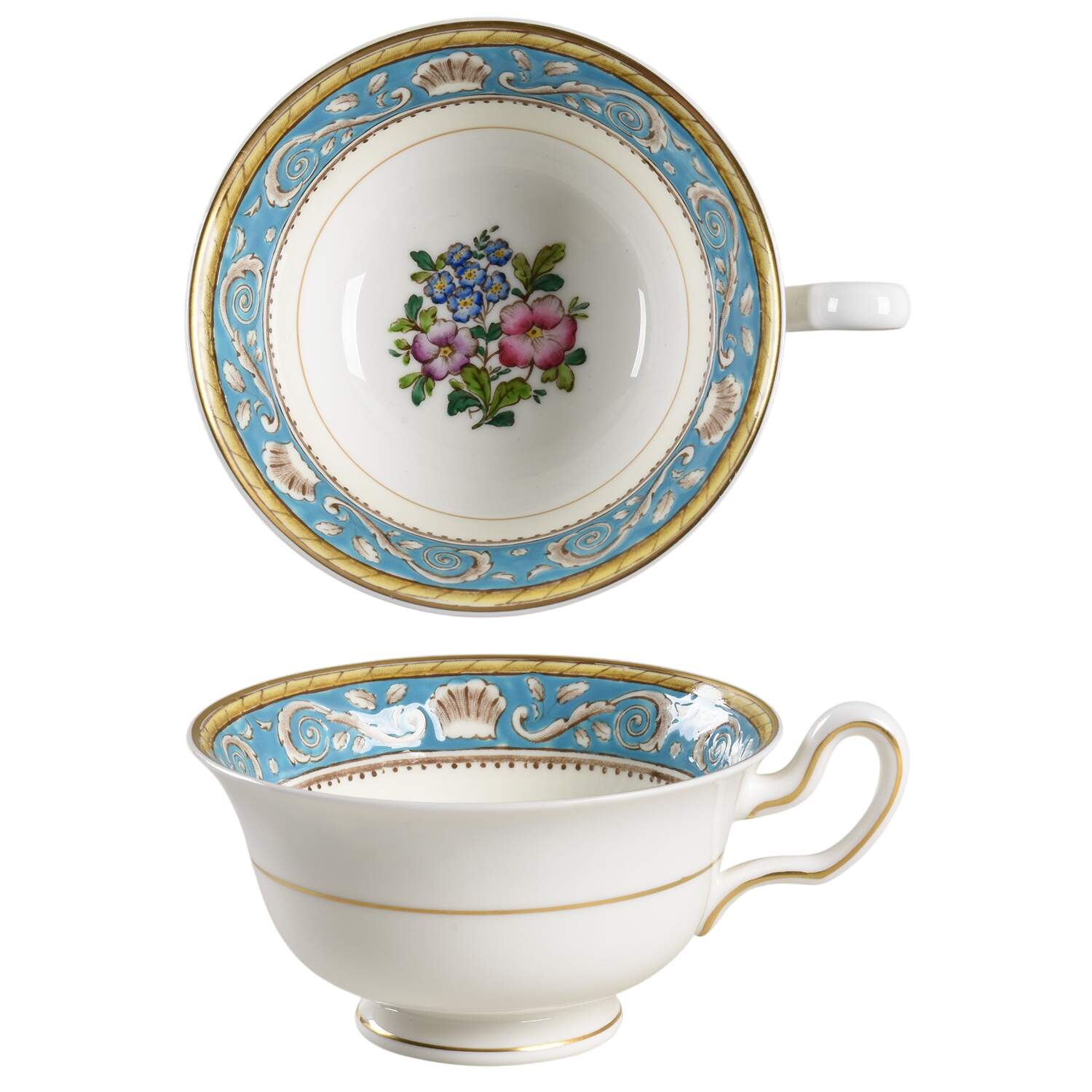 Runnymede Turquoise (Brown Shells, Floral Center) Footed Cup by Wedgwood-1