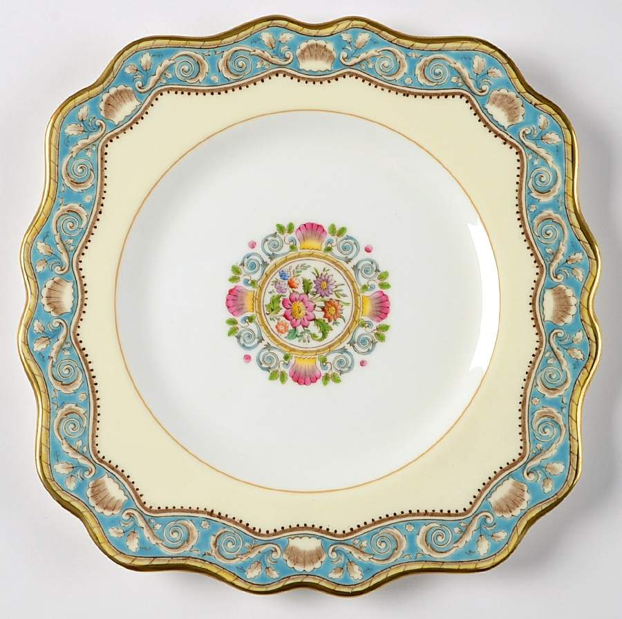 Runnymede Turquoise (Brown Shells, Floral Center) Square Luncheon Plate by Wedgwood-1