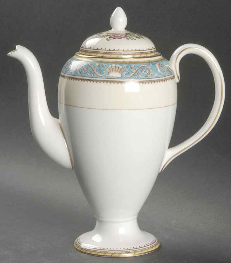 Runnymede Turquoise (Brown Shells, Floral Center) Mini Coffee Pot & Lid by Wedgwood-1
