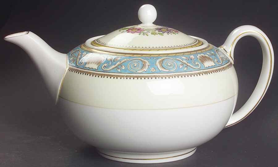 Runnymede Turquoise (Brown Shells, Floral Center) Teapot & Lid by Wedgwood-1