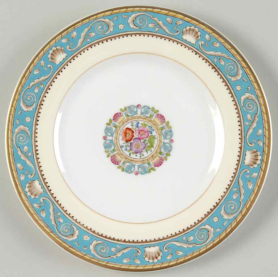 Runnymede Turquoise (Brown Shells, Floral Center) Bread & Butter Plate by Wedgwood-1