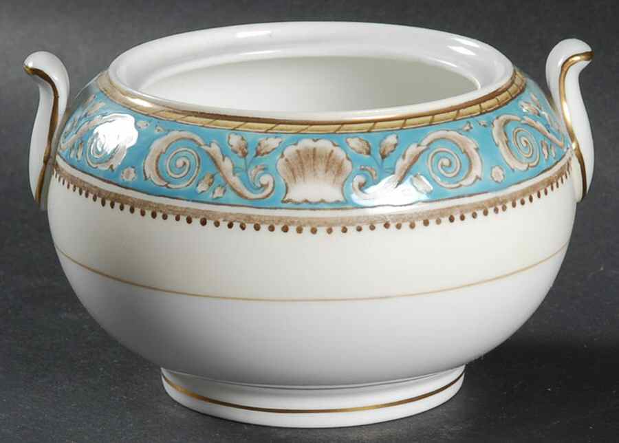 Runnymede Turquoise (Brown Shells, Floral Center) 146 Shape Sugar Bowl No Lid by Wedgwood-1
