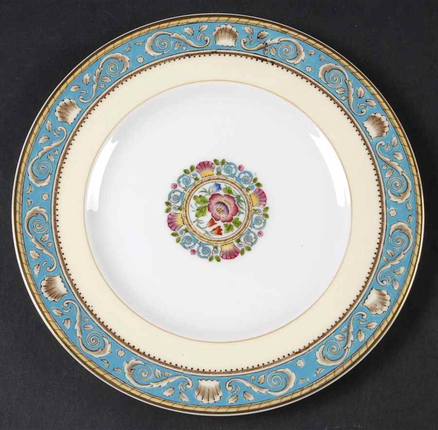 Runnymede Turquoise (Brown Shells, Floral Center) Salad Plate by Wedgwood-1