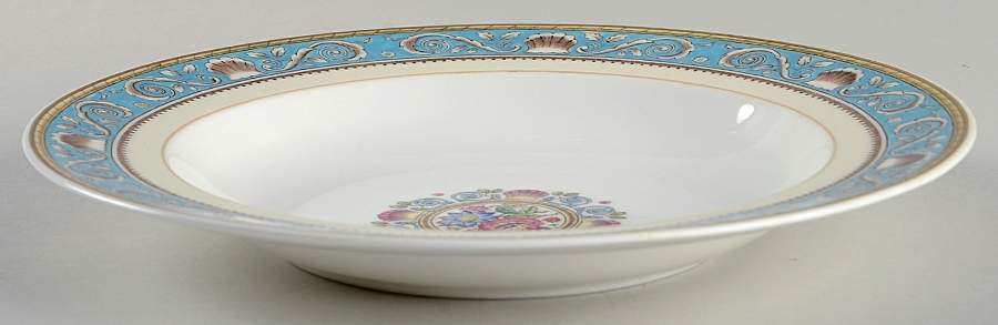 Runnymede Turquoise (Brown Shells, Floral Center) Large Rim Soup Bowl by Wedgwood-1
