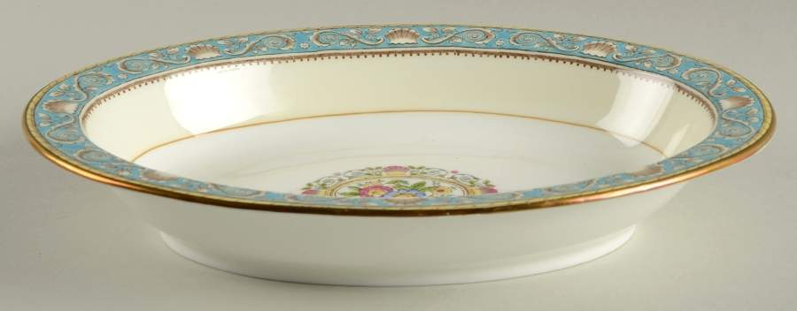 Runnymede Turquoise (Brown Shells, Floral Center) 10" Oval Vegetable Bowl by Wedgwood-1
