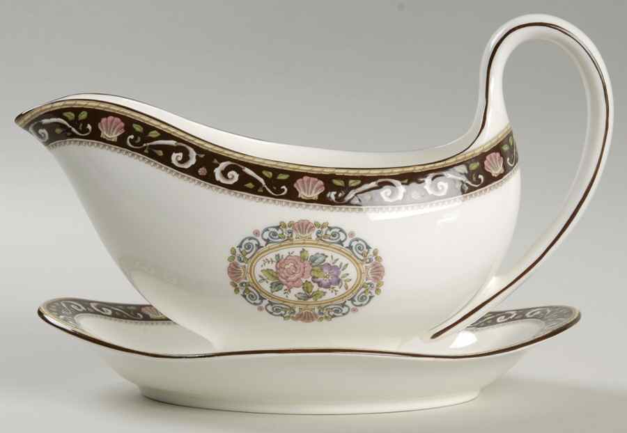 Runnymede Brown Gravy Boat with Attached Underplate by Wedgwood-1