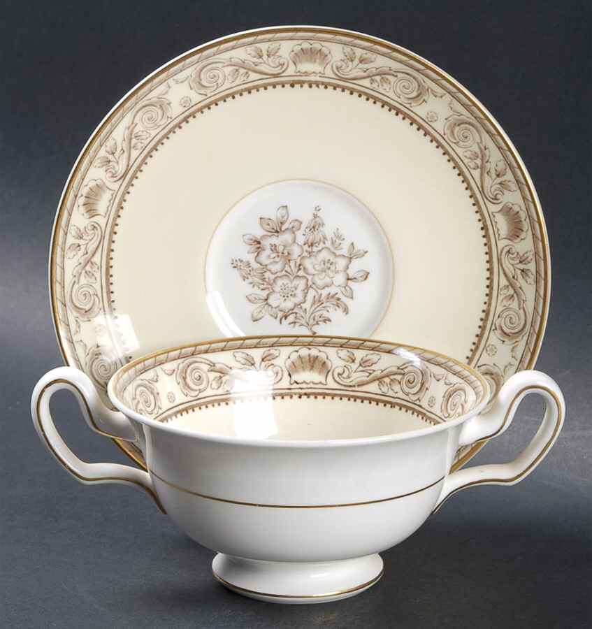 Runnymede Cream Footed Cream Soup Bowl & Saucer Set by Wedgwood-1
