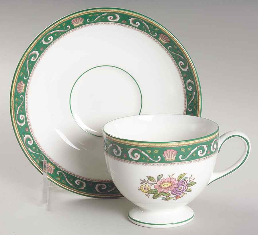 Runnymede Green Footed Cup & Saucer Set by Wedgwood-1