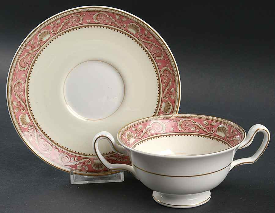 Runnymede Pink Footed Cream Soup Bowl & Saucer Set by Wedgwood-1