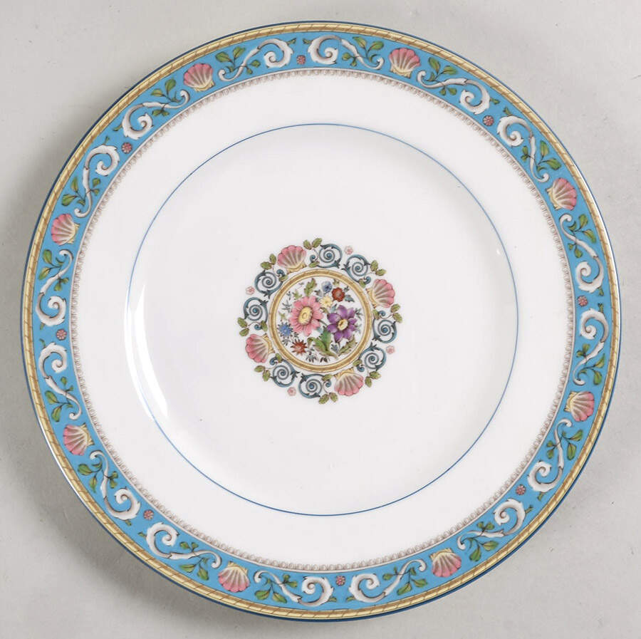 Runnymede Turquoise (Pink Shells, Floral Center) Salad Plate by Wedgwood-1