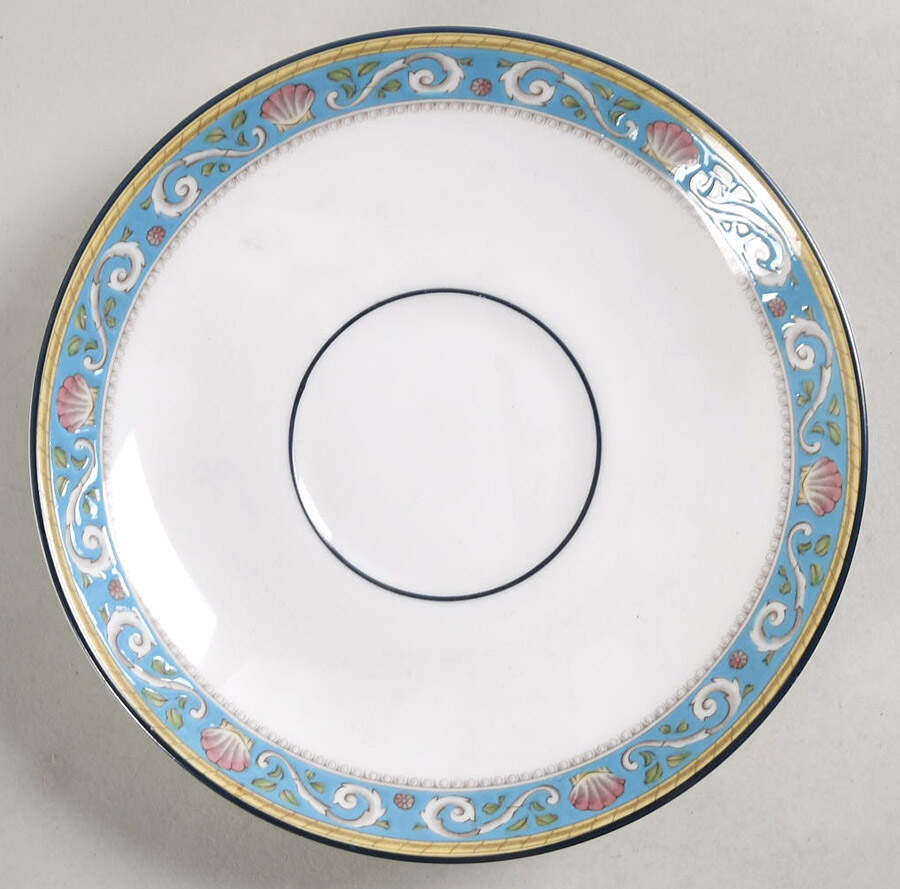 Runnymede Turquoise (Pink Shells, Floral Center) Saucer by Wedgwood-1