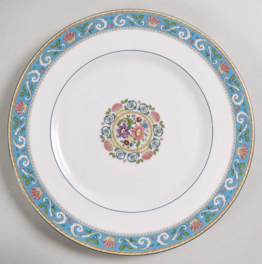 Runnymede Turquoise (Pink Shells, Floral Center) Dinner Plate by Wedgwood-1