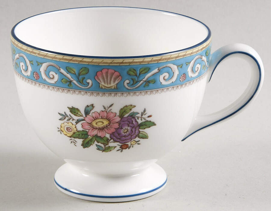 Runnymede Turquoise (Pink Shells, Floral Center) Footed Cup by Wedgwood-1